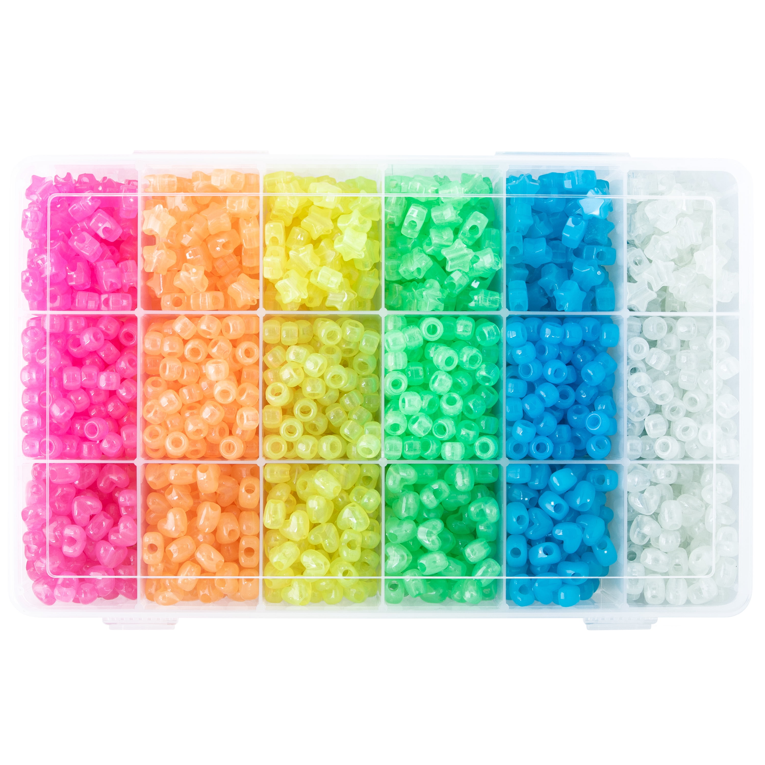 Hello Hobby Glow Bead Box- Plastic Heart, Star, and Pony Beads