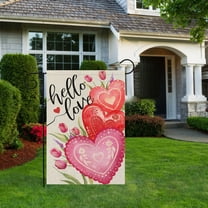 Valentine's Day Garden Flag Double Sided Outside Garden Love Heart and Tulip Rustic Yard Flag with Hello Love Text for Anniversary Wedding Yard Outdoor Decoration 11.81x17.72 Inch(Tulip)