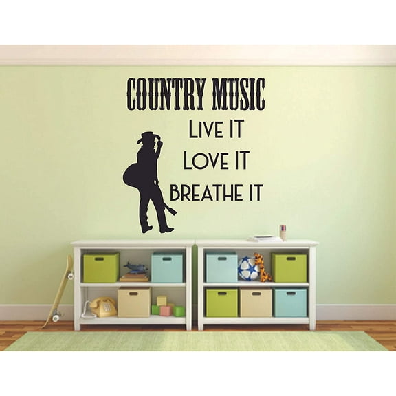 Live It Love It Breathe It - Country Music Wall Decals Cowboy Cowgirl Cowboy Boots Music Festival Concert Wall Art Designs Decor Vinyl Stickers For Rooms Windows Bedroom Decoration Size (10x10 inch)