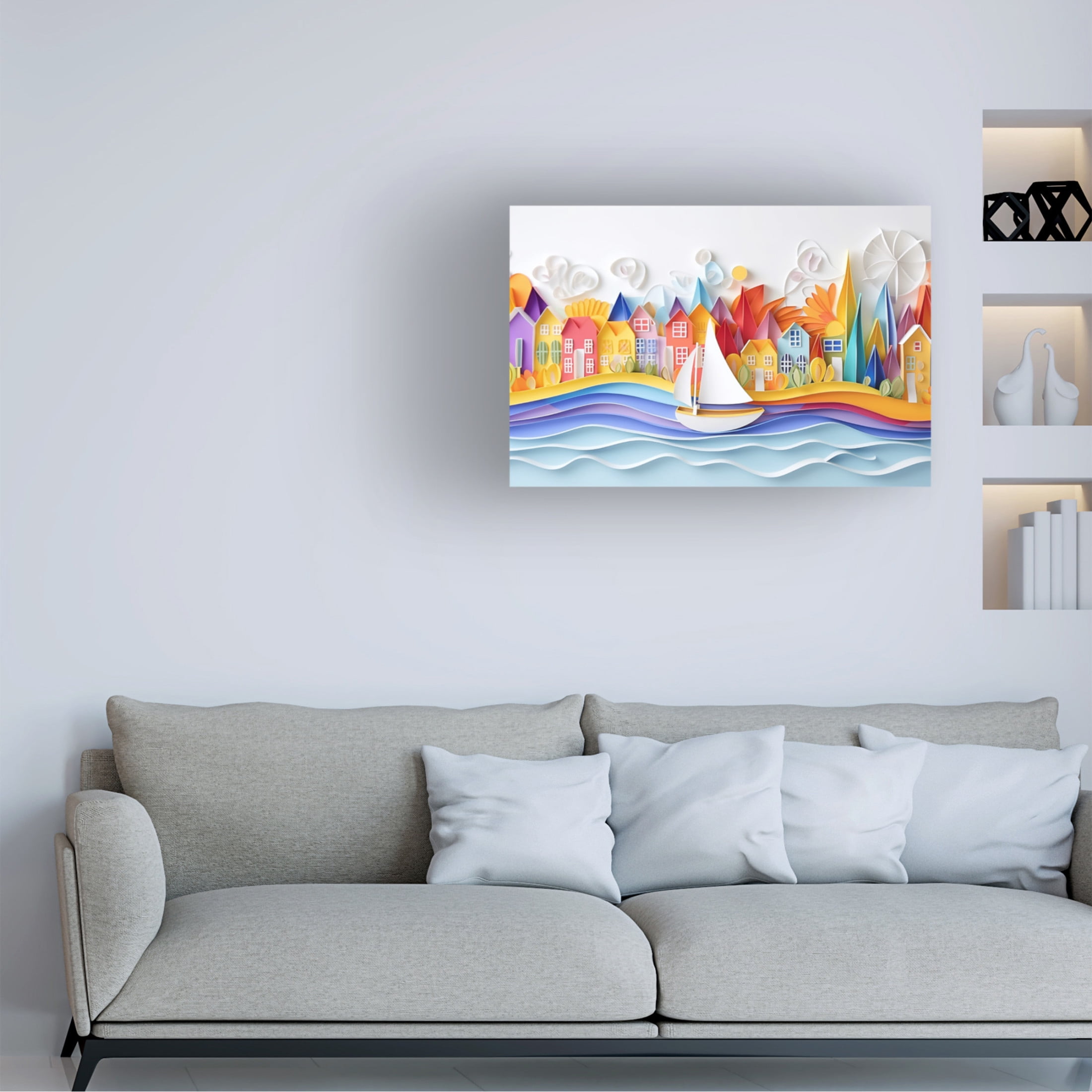 Canvas Wall Art - Ray Heere 'Paper Art Coastal Scene 8' Wall Art for Living Room, Bedroom, or Office Décor by Trademark Fine Art - 19 x 12 Inches