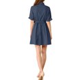 thumbnail image 4 of INSPIRE CHIC Women's Casual Short Sleeve Solid Color Button Down Shirt Dress XS Navy Blue, 4 of 7