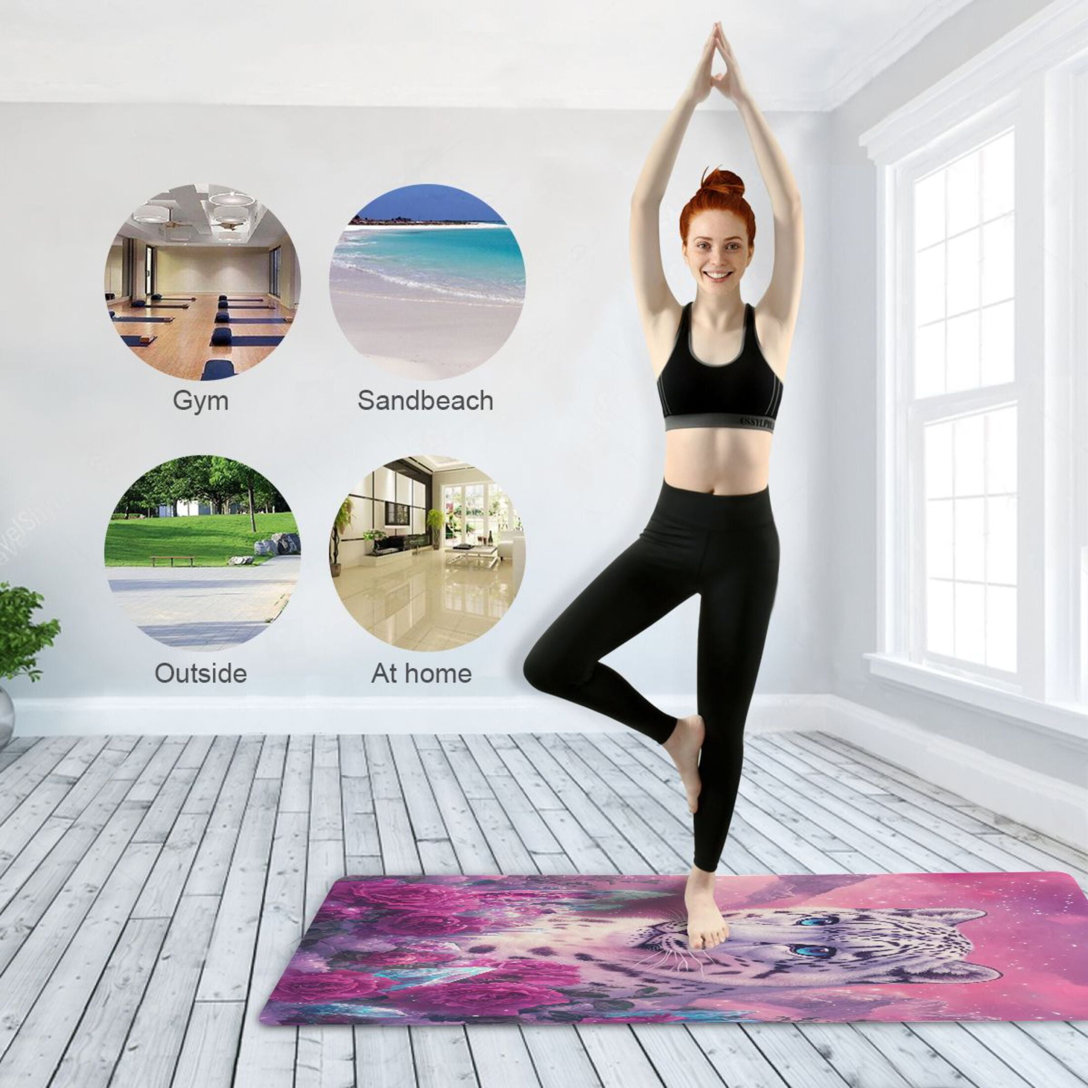 BZSMCE Yoga Mat Women Snow Leopard Fantasy Art Fitness Mat