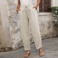 thumbnail image 6 of Manxivoo Women's cotton linen high-waisted wide-leg barrel pants (loose fit) for summer, with pockets, suitable for casual and home wear, 6 of 9