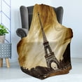 thumbnail image 4 of Eiffel Soft Flannel Fleece Blanket, Tourist Attraction in Paris France Brown Toned Skies Abstract Landscape Design, Cozy Plush for Indoor and Outdoor Use, 70" x 90", Yellow and Brown, by Ambesonne, 4 of 5