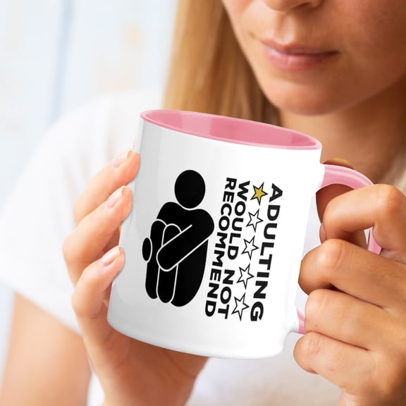 Funny Adulting Novelty Coffee Mug - Humorous Gag Gift for Men & Women Pink