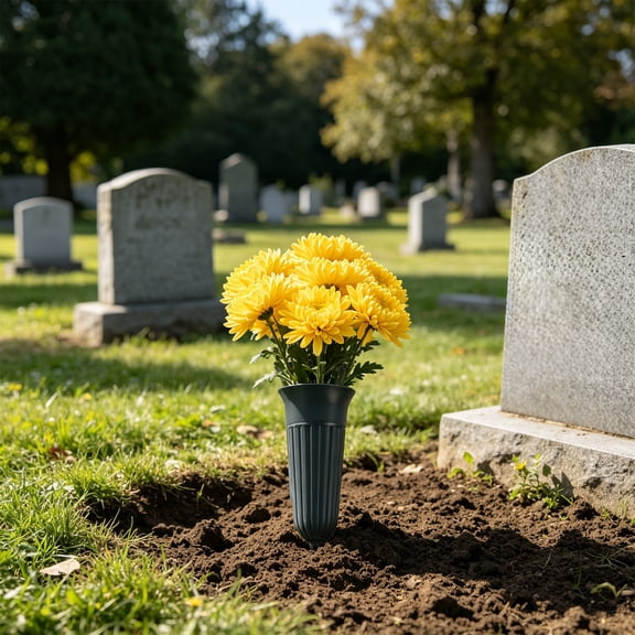 Cemetery Flower Vase with Sturdy Spikes/Stakes Outdoor Artificial or Fresh Flower Holder Grave Decoration 12.2x4.2in