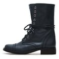 thumbnail image 2 of YDN Women Fashion Combat Boots Closed Round Toe Zippers Flats Lace Up Mid Calf Booties Working Outfit Party Shoes Size 7 Blue, 2 of 4
