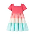 thumbnail image 3 of HILEELANG Little Girls 2-8T 100% Cotton Colorblock Tiered Dress Pink Colorblock Short Sleeve Casual Dress Size 7, 3 of 7