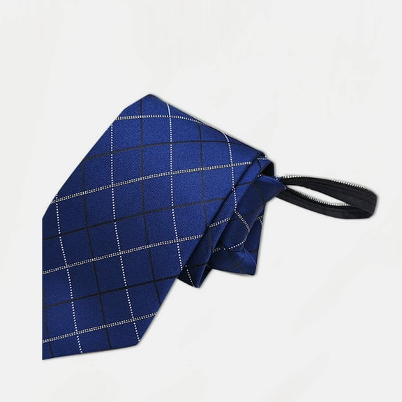 Elvqul Tie Men Solid Color Business Blue Club Party Zipper Formal Necktie