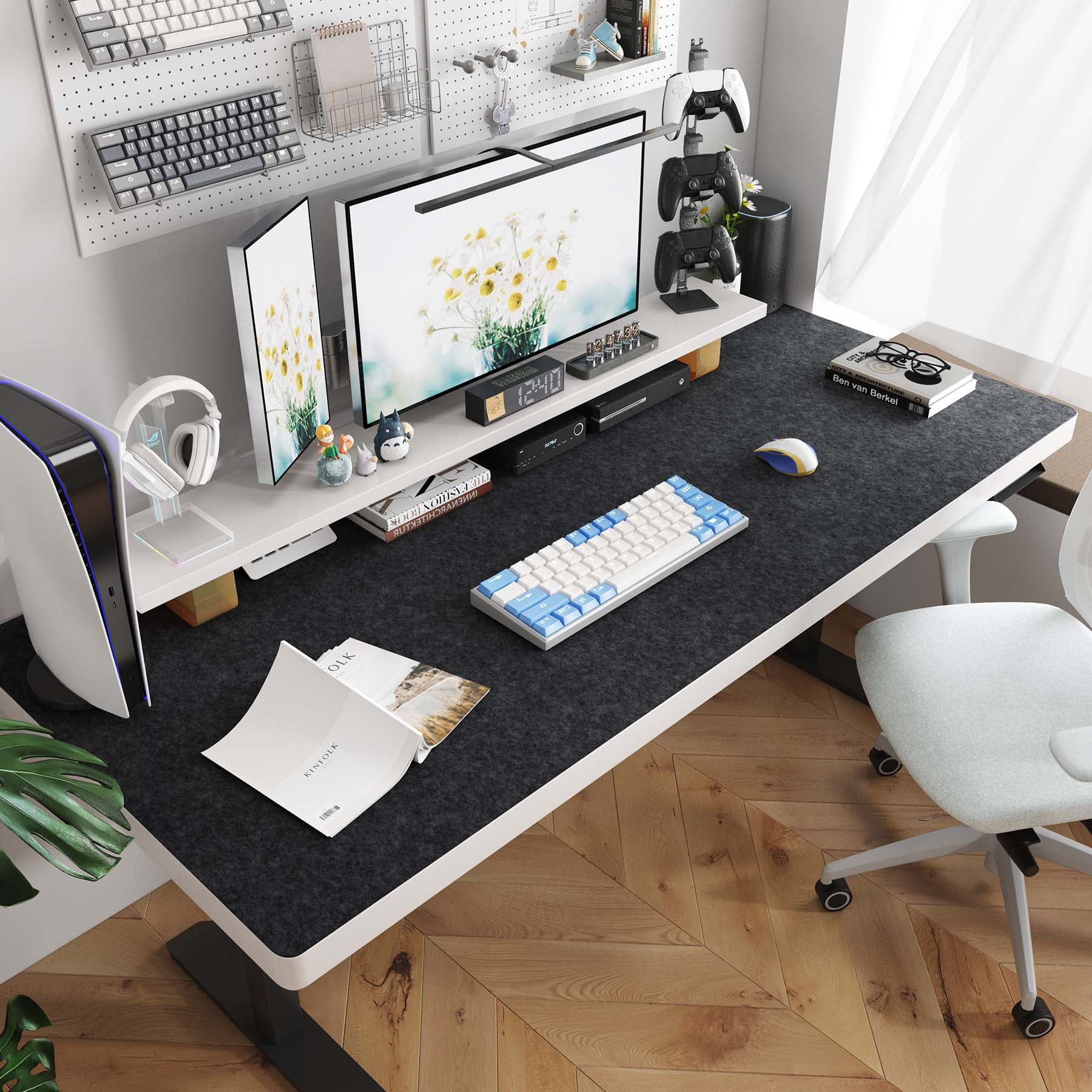 BREENHILL Felt Desk Pad, 47.3" x 19.7" Dark Gray Large Anti-slip Desk Mat Mouse Pad Keyboard Mat for Office Home