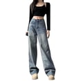 thumbnail image 1 of Bmisegm Women's Retro Loose Straight Leg Jeans, Blue, L, 1 of 9