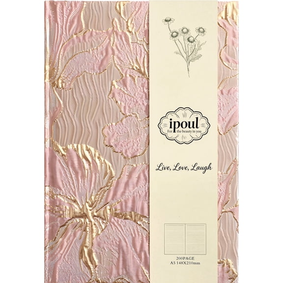 ipoul Floral Journal for Women, Hardcover Notebook, A5, 6x8, Ruled Pages, Lay Flat, Pretty Journal, Lily Flower, Pink