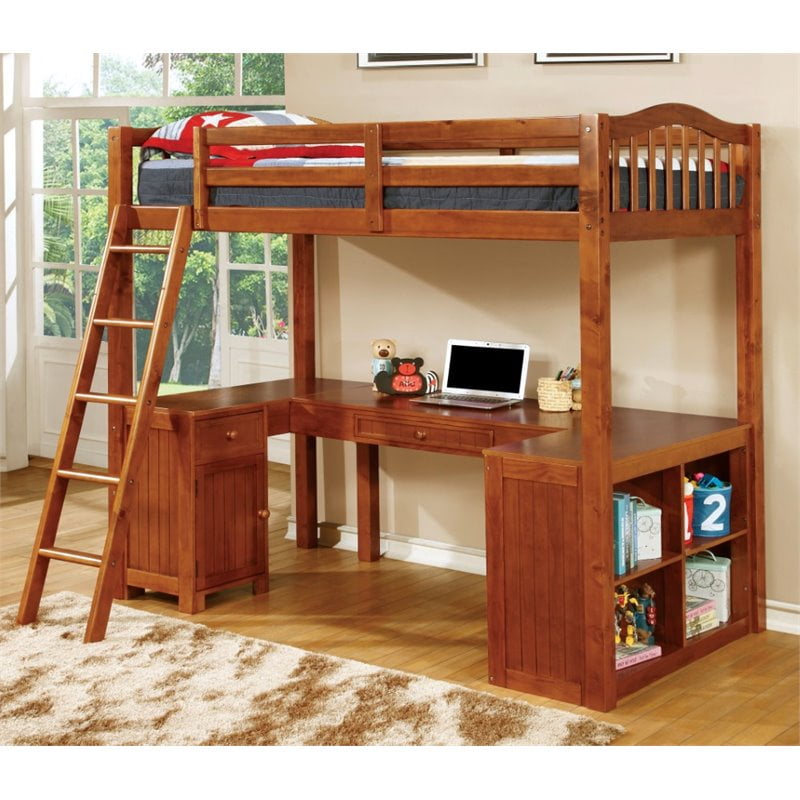 Bowery Hill Twin Loft Bed with Desk in Oak