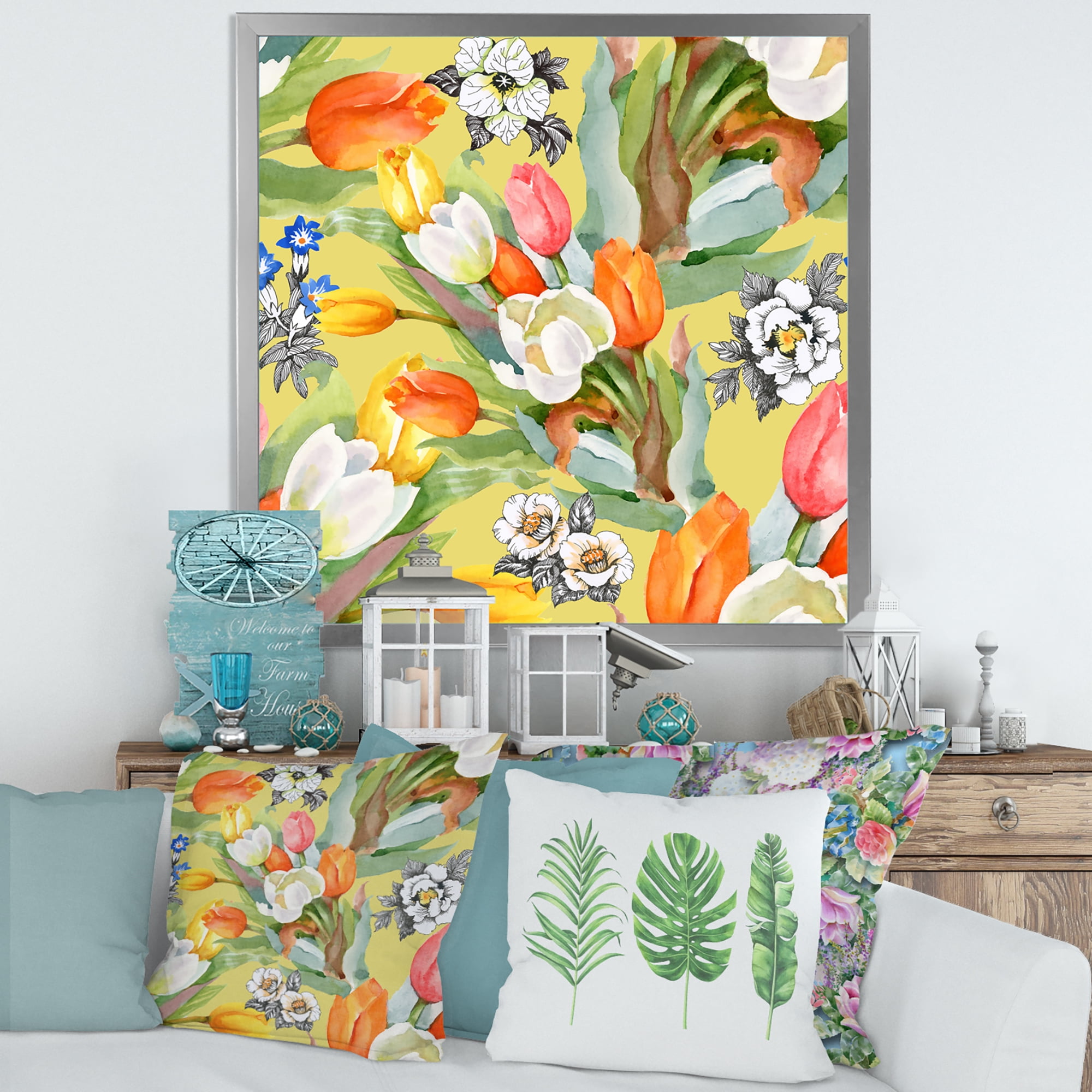Designart 'Blooming Orange and White Tulips IV' Traditional Framed Art Print