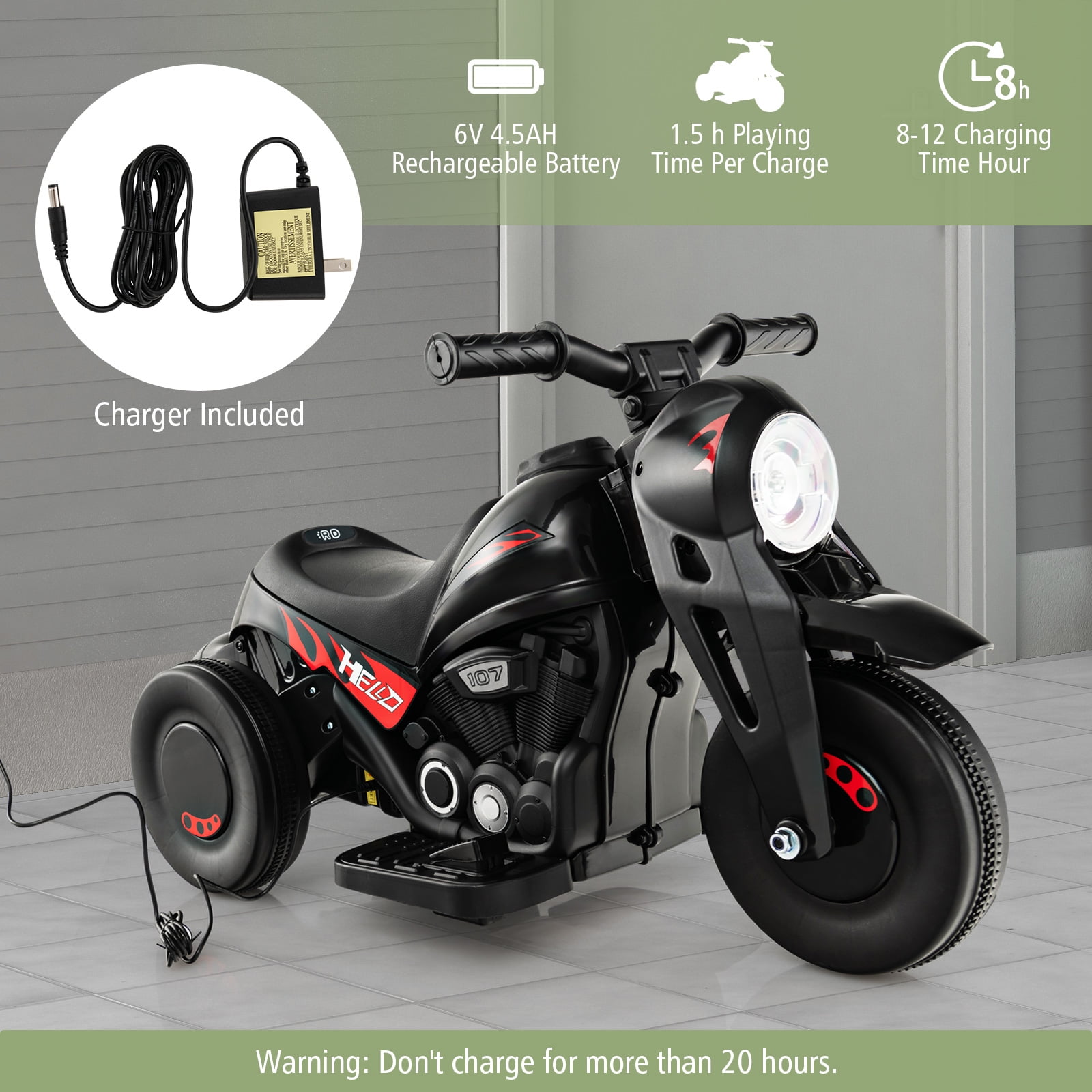 Infans 6V Kids Bubble Car Electric Ride on Motorcycle w/ Music Button & LED Headlight