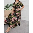 thumbnail image 2 of XCHQRTI Women's Plus Size Boho Dress Belted Layered Summer Chiffon V Neck Dresses, 2 of 7