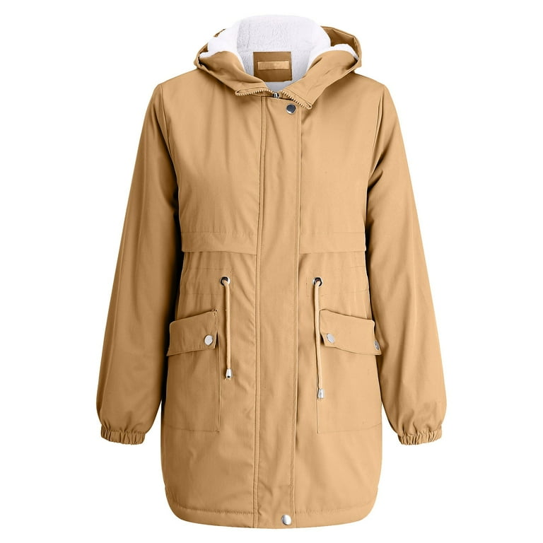 LBECLEY Jacket Coat Women's Thick Overcoat Warm Winter Lined Hoodie Solid Color Drawstring Waist Mid-Length Outwear Coat Jacket No Hood Sweat Jackets