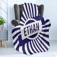 thumbnail image 4 of Ethan Soft Flannel Fleece Throw Blanket, Grunge Letters in Navy Blue in a Circle with Wavy Stripes Boys Birthday, Cozy Plush for Indoor and Outdoor Use, 50" x 70", Navy Blue and White, by Ambesonne, 4 of 5