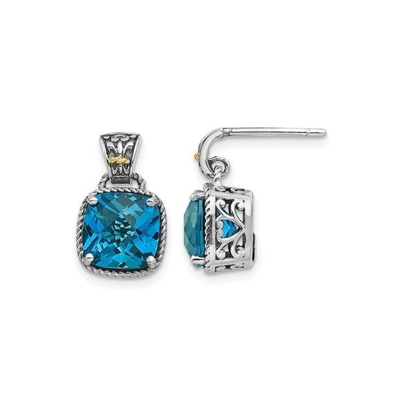 5.40 Carat (Ctw) Cushion Cut London Blue Topaz Dangle Post Earrings in Sterling Silver
