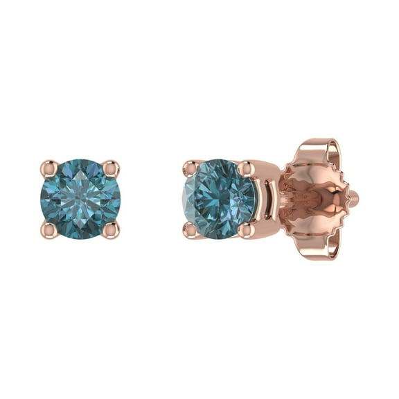 1/5 Carat 4-Prong Set Blue Diamond Stud Earrings in 14K Rose Gold