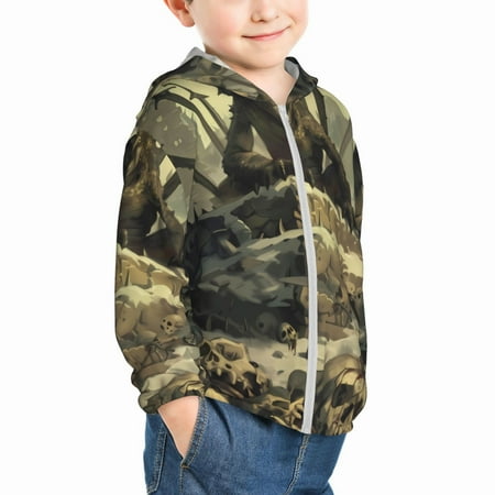 

Uemuo Epic Dragon Skull Scene Pattern Rash Guard for Boys Girls Long Sleeve Swim Shirts UPF 50+ UV Sun Protection Hooded Fishing Shirt with Pocket for Kid-2 Years