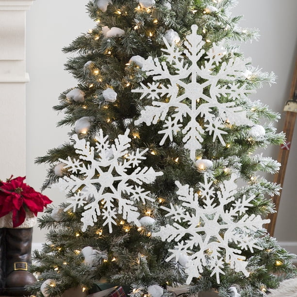Decoración Del Árbol De Navidad Copos de nieve brillantes de 10 cm, 24 piezas de copos de nieve de invierno, decoración de copos de nieve para niños y adultos