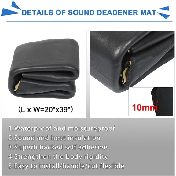TYFRW-394mil 5.4sqft Car Cell Floor Door Foam 10mm Sound Deadening Insulation Mat 20"x39" for Car