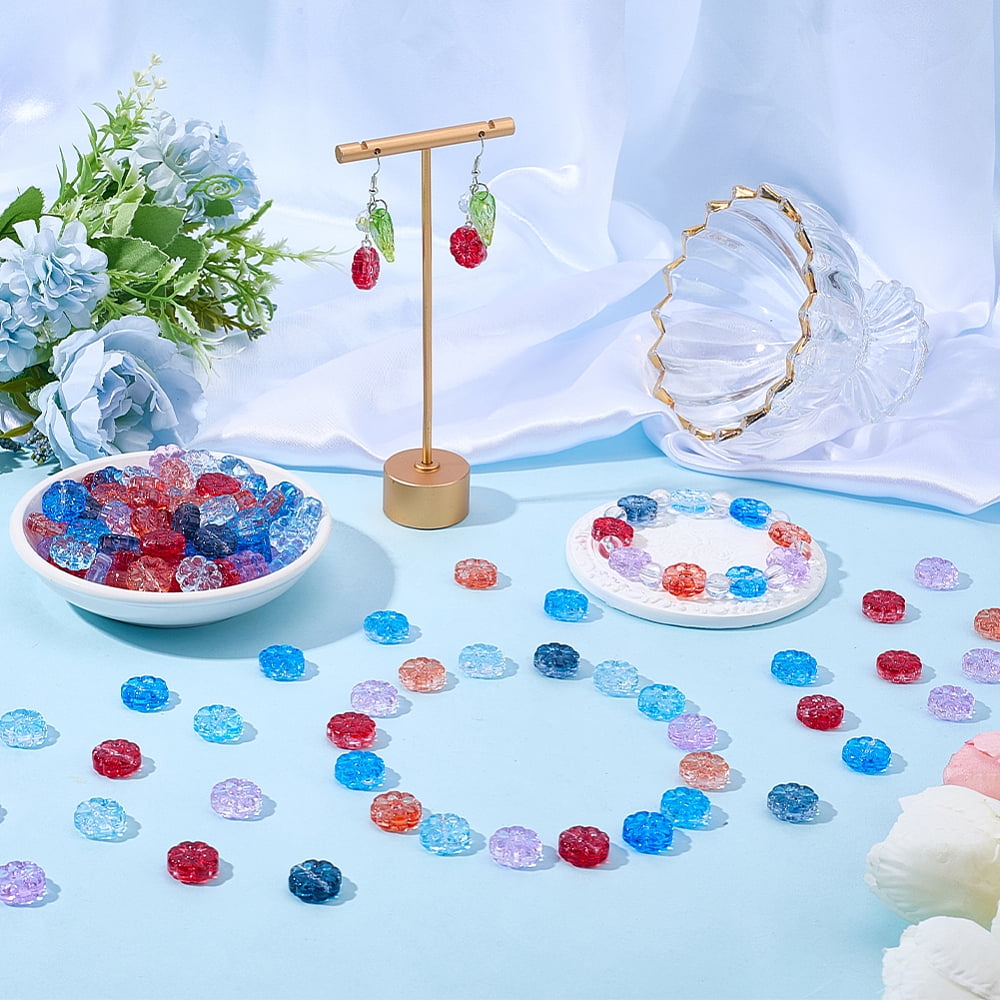 100Pcs Glass Beads Flower Mixed Color 13.5x5.5mm Hole: 1mm