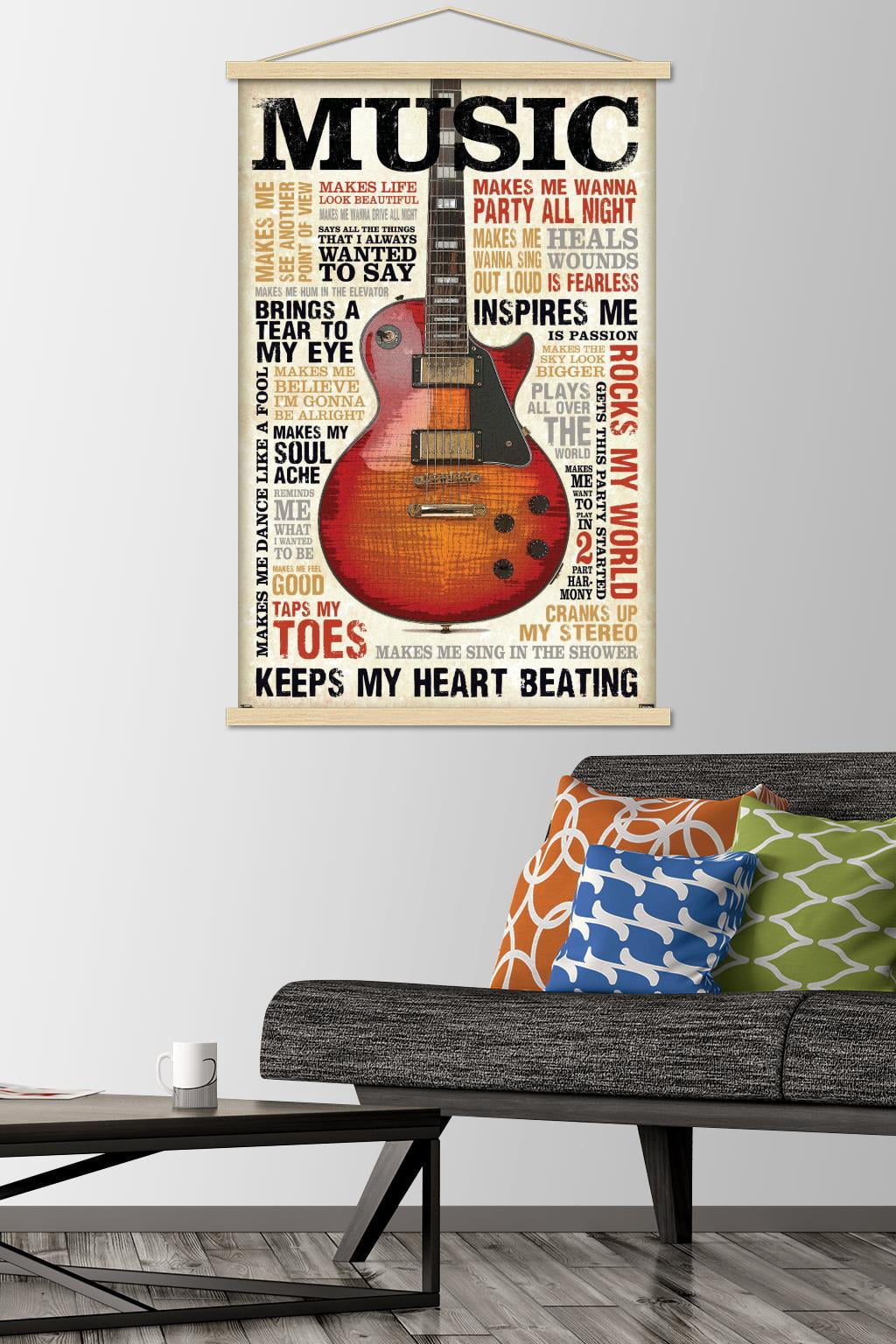 Music Inspires Me Wall Poster with Wooden Magnetic Frame, 22.375" x 34"