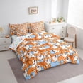 thumbnail image 3 of Homewish Cartoon Corgi Dog Bedding Comforter Set 7 Pieces for Preppy Children Teens,Kawaii Pet Full Bedding Set Lightweight,Orange Blue Fitted Sheet Flat Sheet,Breathable Home Decor,Reversible, 3 of 8