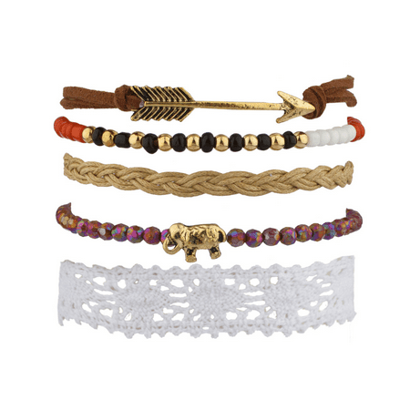 Fabric Jewelry - Lux Accessories Elephant Arrow Tribal Fabric Woven Beaded Arm Candy Bracelet Set