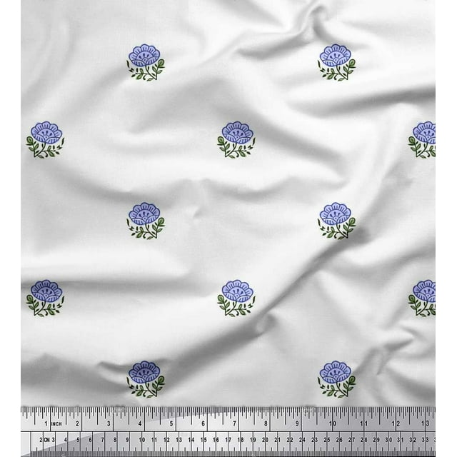 Soimoi Polyester Crepe Fabric Leaves & Floral Block Print Fabric by Yard 52 Inch Wide