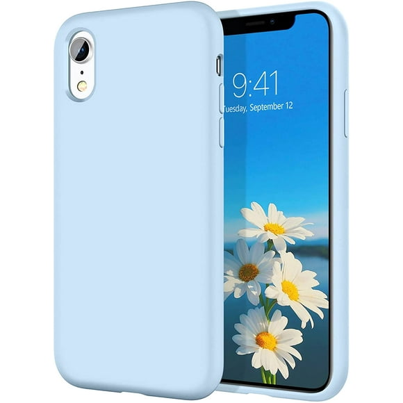 iPhone XR Cases, iPhone XR Case FYBTO Slim Lightweight Smooth Liquid Silicone Soft Gel Rubber Microfiber Lining Cushion Texture Cover Shockproof Protective Phone Cases for iPhone 10 XR, Light Blue
