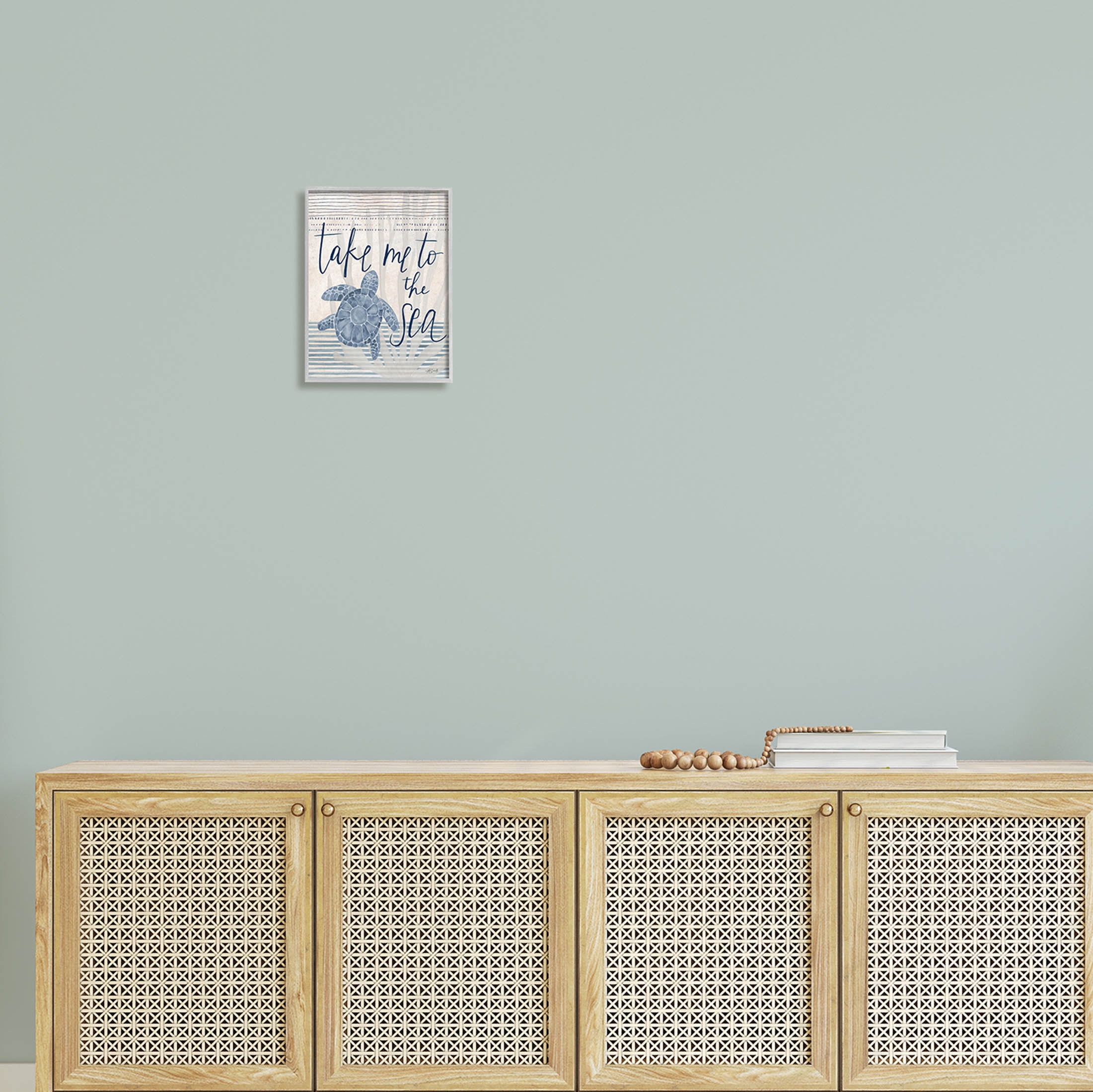 Stupell Industries Take Me To Sea Patterned Turtle Stripes Graphic Art Gray Framed Art Print Wall Art, Design by Katie Doucette