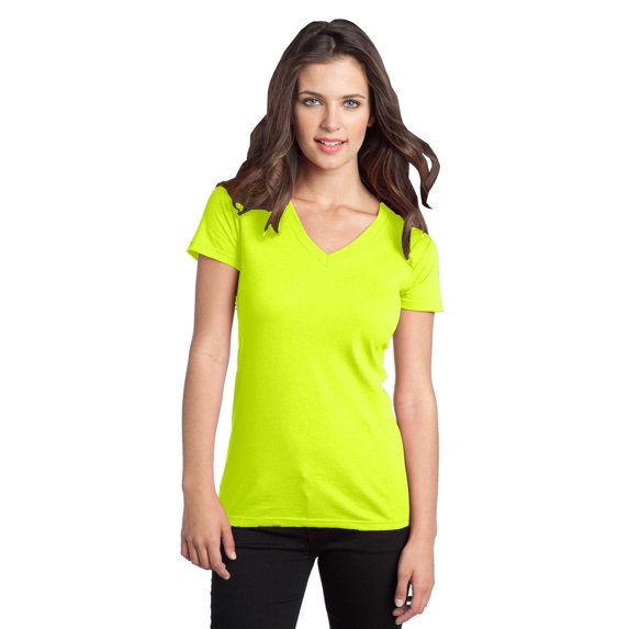 District Threads Juniors Concert Tee V-Neck. Neon Yellow. XL.