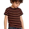 thumbnail image 3 of Byoo Striped Print T-Shirt for Little Boys Casual Short Sleeve Round Neck Comfortable Tshirt Casual Daily Pullover Top， Orange, 3 of 6