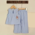 thumbnail image 4 of UngA Girls Cute Bow Crop Tank Top and Wide Leg Pants Set Two Piece Summer Outfits for Kids Toddler 2-3 Years,Light Blue, 4 of 7
