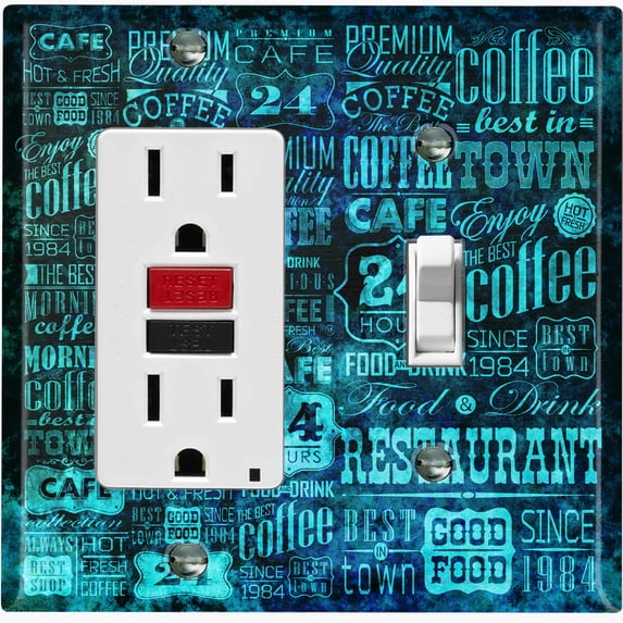 Metal Light Switch Wall Plate Outlet Cover (Coffee Shop Cafe Restaurant Sign Black Teal - Single Rocker Single Toggle)