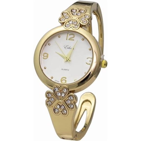 Blekon Collections Women's 30mm Case Intricate Flower Design Cuff Bangle Watch