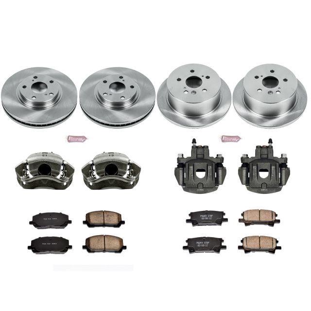 PowerStop Front and Rear Stock Replacement Brake Pad and Rotor Kit with Calipers Fits: TOYOTA Select Models KCOE4531