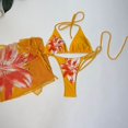 thumbnail image 7 of DHFJKG Floral Print Women Swimsuit Bikini Set With Mesh Skirts 3 Piece Beach Outfits Halter Side Tie Triangle Top Thong Bottoms Versatile Beachwear, 7 of 7