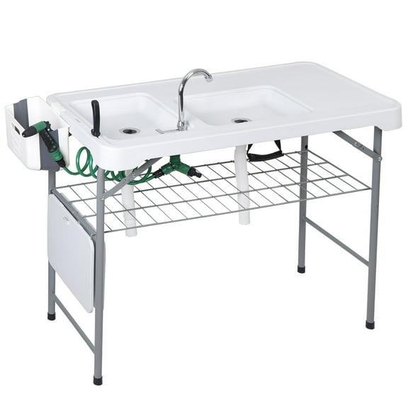 Deluxe Fish Cleaning Camp Table Sink with Flexible Faucet Portable Outdoor Patio