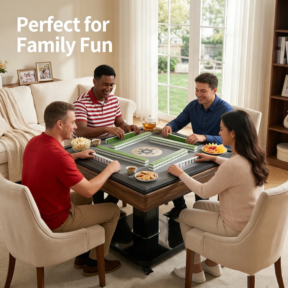 Foldable Ultra-Thin Automatic Mahjong Table with Wheels - Chinese,  American Style 42mm Numbered Tiles (with Hard Table Cover)