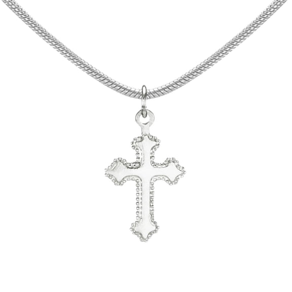 Small and Dainty Sterling Silver Cross Charm Stainless Steel Snake Chain Necklace, 18 Inch