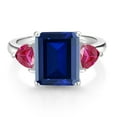 thumbnail image 2 of Gem Stone King 925 Sterling Silver Simulated Sapphire and Created Ruby 3 Stone Ring for Women (7.56 Cttw, Octagon 12X10MM, Trillion 5X5MM, Gemstone September Birthstone, Size 6), 2 of 3