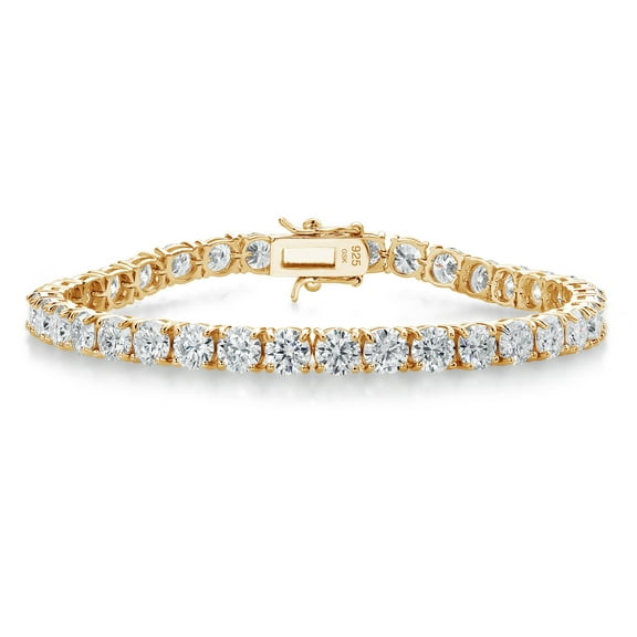 Gem Stone King 18K Yellow Gold Plated Silver White Moissanite Tennis Bracelet for Women (18.00 Cttw, Round 5MM, 7.25 inch)