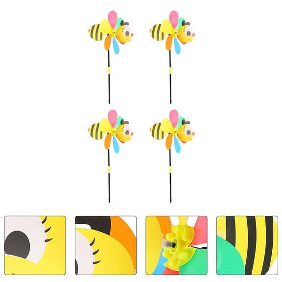 NICEXMAS 4pcs Small Windmill Plastic Multi Rotating Entertainment Shrubbery Decor
