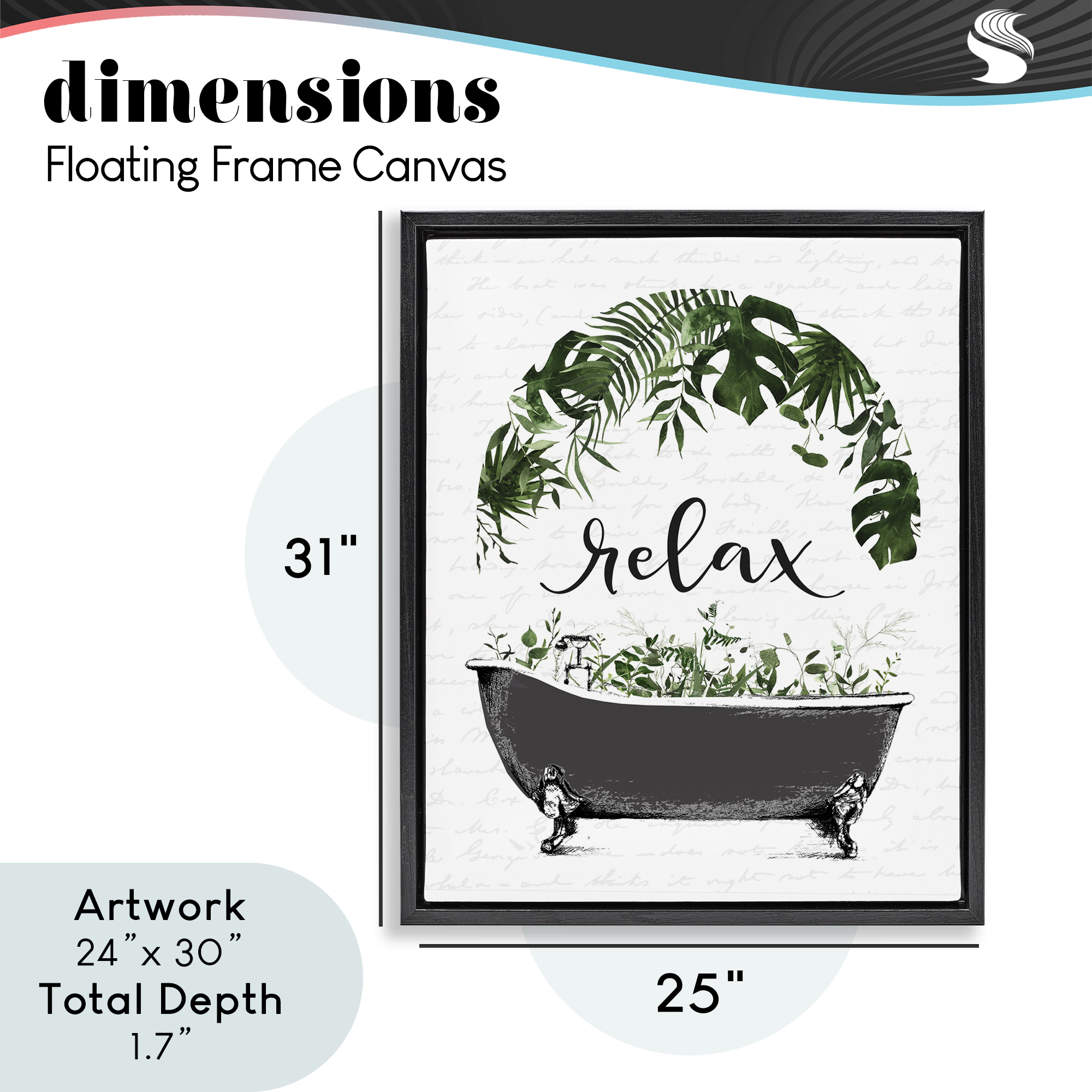 Tropical Bath Relax Black Framed Floater Canvas Wall Art, design by Lettered and Lined