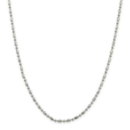 925 Sterling Silver 3mm Round Textured Oval Bead Chain Necklace 24 Inch Pendant Charm Ball Beadsed Fancy