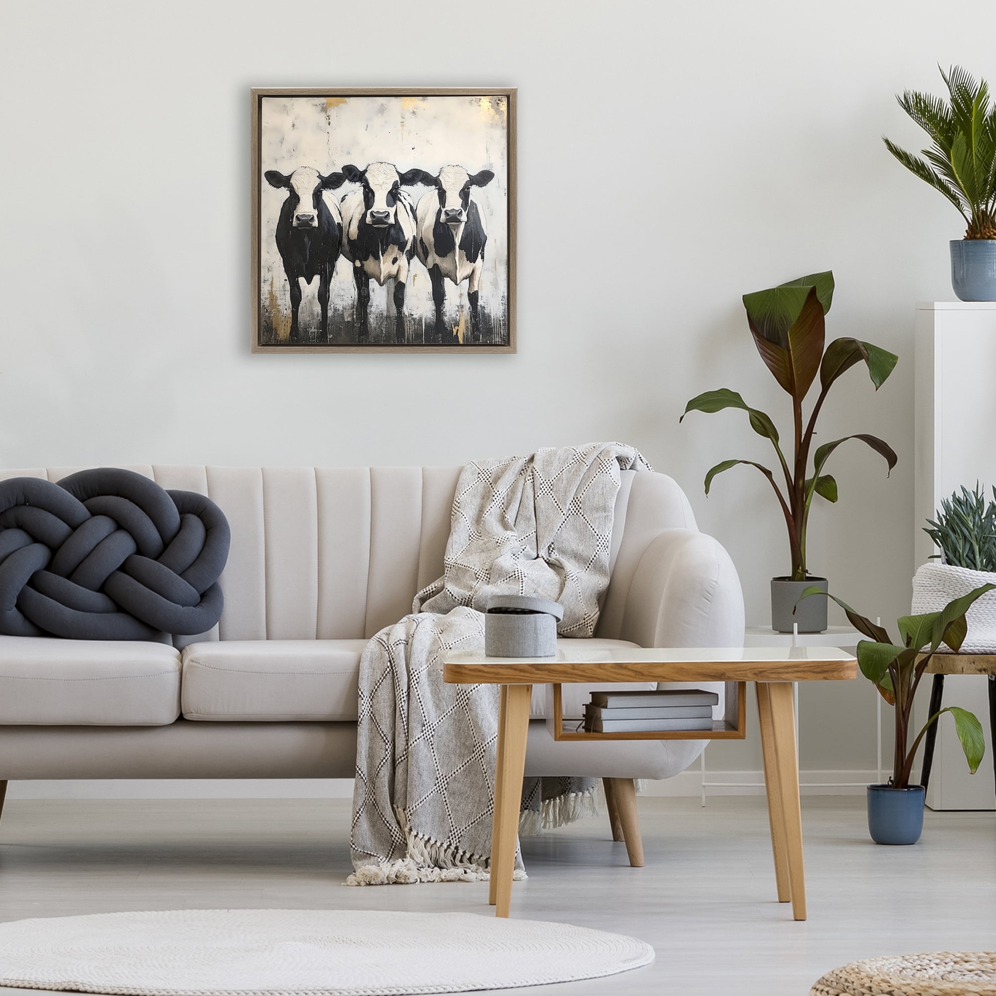 Stupell Industries Three Spotted Cows Brown Framed Floater Canvas Wall Art, design by Creative Studio
